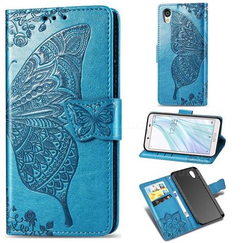 Embossing Mandala Flower Butterfly Leather Wallet Case for Sharp AQUOS sense2 SH-01L SHV43 - Blue