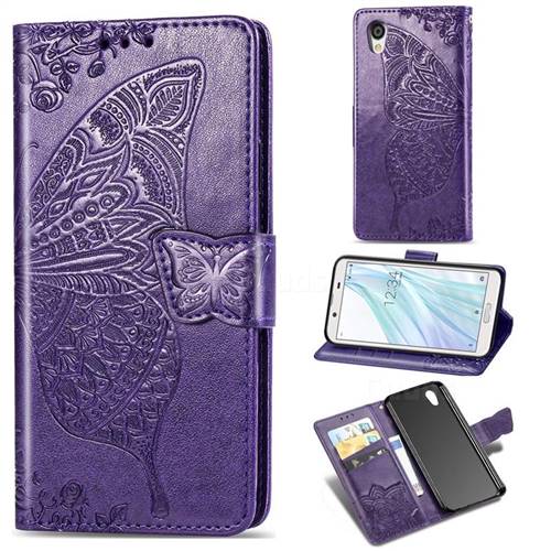 Embossing Mandala Flower Butterfly Leather Wallet Case for Sharp AQUOS sense2 SH-01L SHV43 - Dark Purple