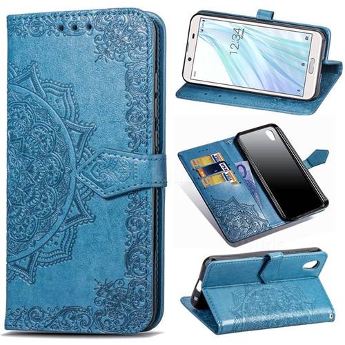Embossing Imprint Mandala Flower Leather Wallet Case for Sharp AQUOS sense2 SH-01L SHV43 - Blue