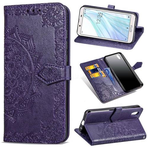 Embossing Imprint Mandala Flower Leather Wallet Case for Sharp AQUOS sense2 SH-01L SHV43 - Purple