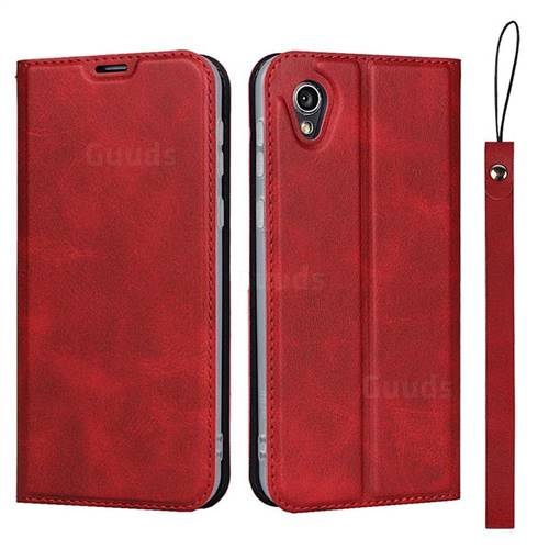 Calf Pattern Magnetic Automatic Suction Leather Wallet Case for Sharp AQUOS sense2 SH-01L SHV43 - Red