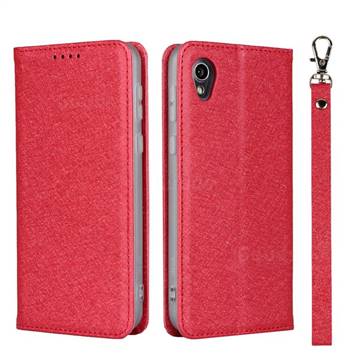 Ultra Slim Magnetic Automatic Suction Silk Lanyard Leather Flip Cover for Sharp AQUOS sense2 SH-01L SHV43 - Red