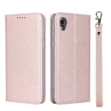 Ultra Slim Magnetic Automatic Suction Silk Lanyard Leather Flip Cover for Sharp AQUOS sense2 SH-01L SHV43 - Rose Gold