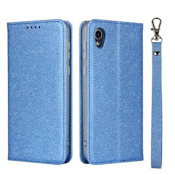 Ultra Slim Magnetic Automatic Suction Silk Lanyard Leather Flip Cover for Sharp AQUOS sense2 SH-01L SHV43 - Sky Blue
