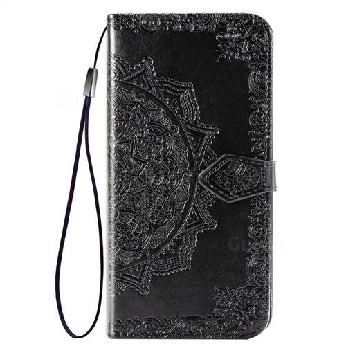 Embossing Imprint Mandala Flower Leather Wallet Case for Sharp AQUOS sense3  SH-02M SHV45 - Black