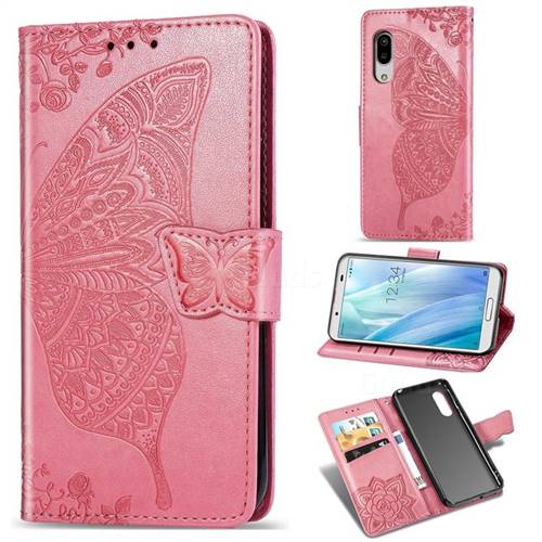 Embossing Mandala Flower Butterfly Leather Wallet Case for Sharp AQUOS sense3 SH-02M SHV45 - Pink