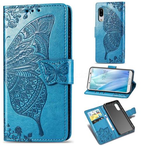 Embossing Mandala Flower Butterfly Leather Wallet Case for Sharp AQUOS sense3 SH-02M SHV45 - Blue