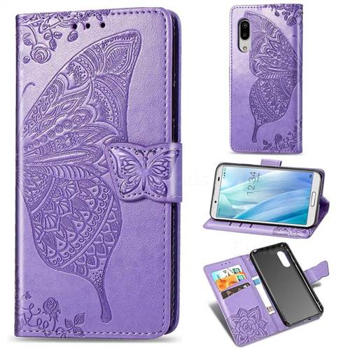 Embossing Mandala Flower Butterfly Leather Wallet Case for Sharp AQUOS sense3 SH-02M SHV45 - Light Purple
