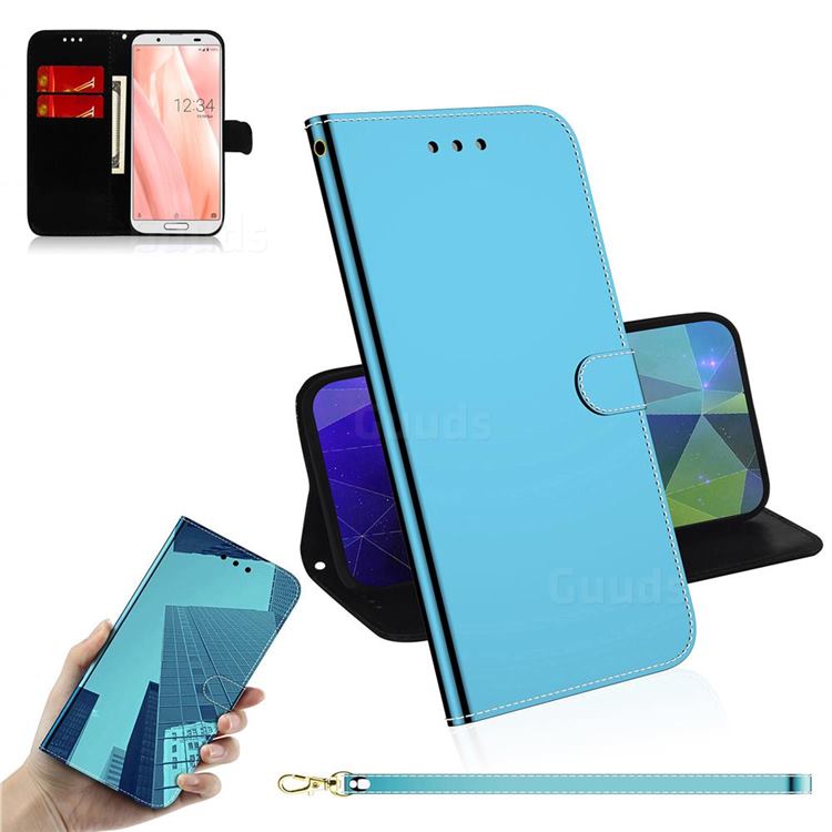 Shining Mirror Like Surface Leather Wallet Case for Sharp AQUOS sense3  SH-02M SHV45 - Blue - Sharp AQUOS sense3 SH-02M SHV45 Cases - Guuds