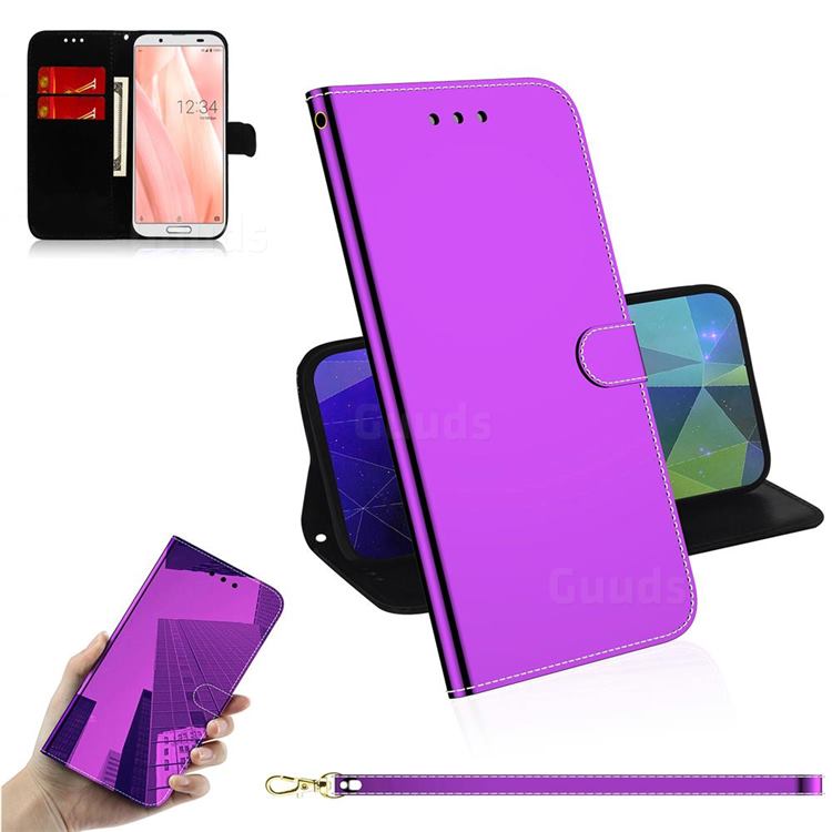 Shining Mirror Like Surface Leather Wallet Case for Sharp AQUOS sense3 SH-02M SHV45 - Purple