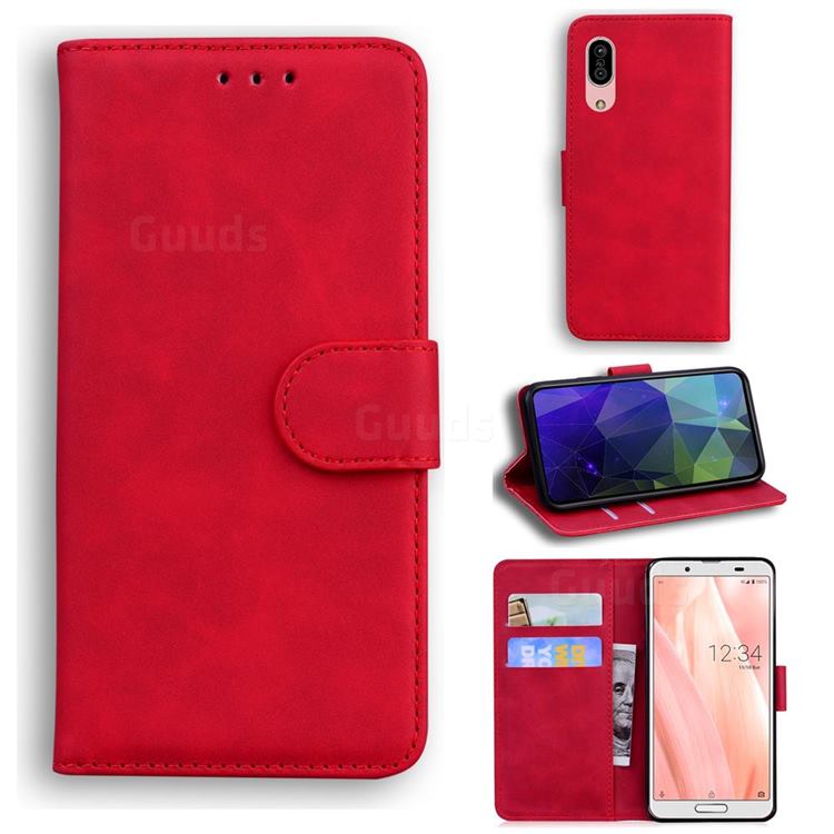 Retro Classic Skin Feel Leather Wallet Phone Case for Sharp AQUOS sense3 SH-02M SHV45 - Red