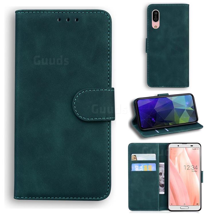 Retro Classic Skin Feel Leather Wallet Phone Case for Sharp AQUOS sense3 SH-02M SHV45 - Green