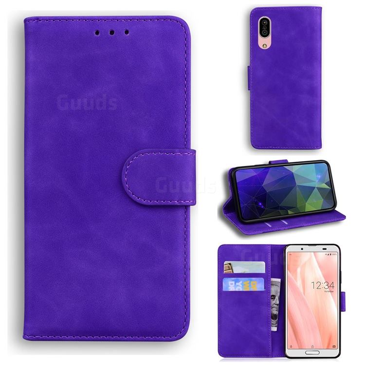 Retro Classic Skin Feel Leather Wallet Phone Case for Sharp AQUOS sense3 SH-02M SHV45 - Purple