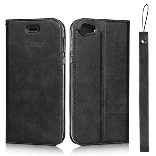 Calf Pattern Magnetic Automatic Suction Leather Wallet Case for Sharp AQUOS R SH-03J / SHV39 - Black
