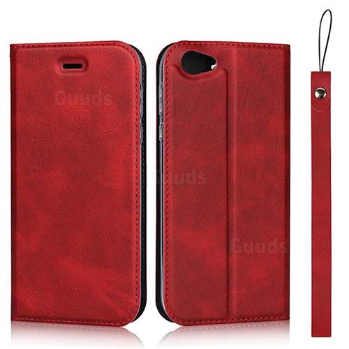 Calf Pattern Magnetic Automatic Suction Leather Wallet Case for Sharp AQUOS R SH-03J / SHV39 - Red