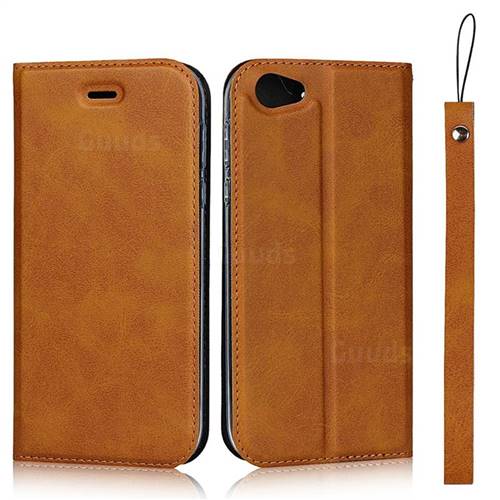 Calf Pattern Magnetic Automatic Suction Leather Wallet Case for Sharp AQUOS R SH-03J / SHV39 - Brown