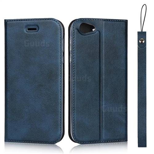 Calf Pattern Magnetic Automatic Suction Leather Wallet Case for Sharp AQUOS R SH-03J / SHV39 - Blue