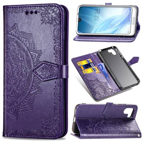 Embossing Imprint Mandala Flower Leather Wallet Case for Sharp AQUOS R2 SH-03K SHV42 - Purple
