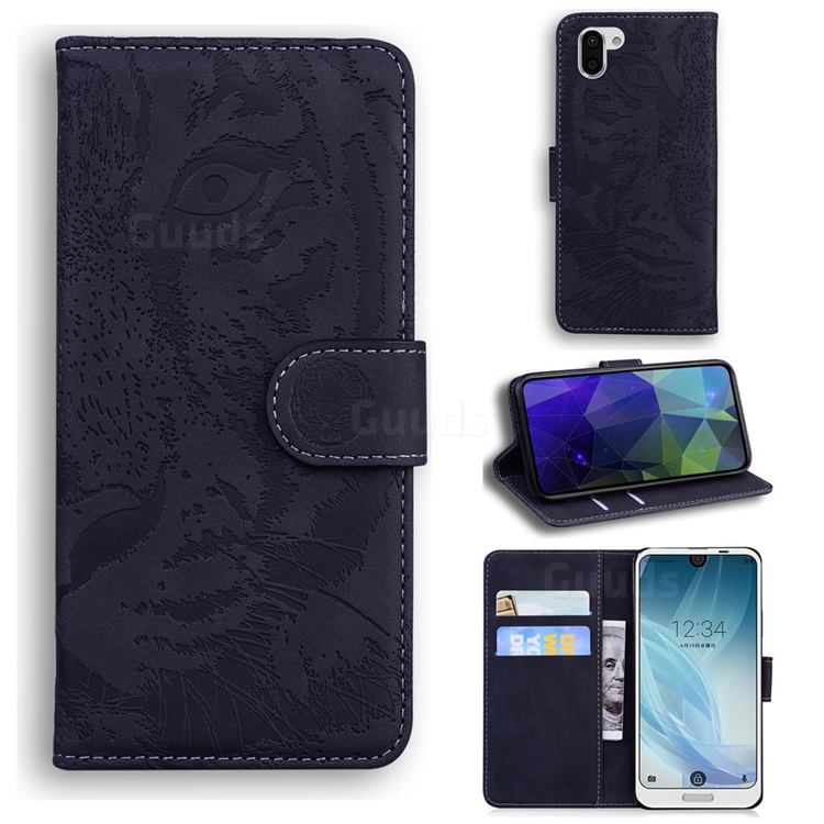 Intricate Embossing Tiger Face Leather Wallet Case for Sharp AQUOS R2 SH-03K SHV42 - Black