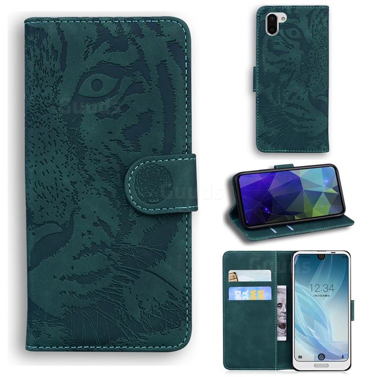 Intricate Embossing Tiger Face Leather Wallet Case for Sharp AQUOS R2 SH-03K SHV42 - Green
