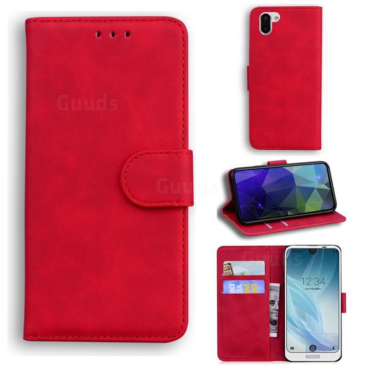 Retro Classic Skin Feel Leather Wallet Phone Case for Sharp AQUOS R2 SH-03K SHV42 - Red