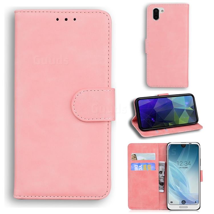 Retro Classic Skin Feel Leather Wallet Phone Case for Sharp AQUOS R2 SH-03K SHV42 - Pink