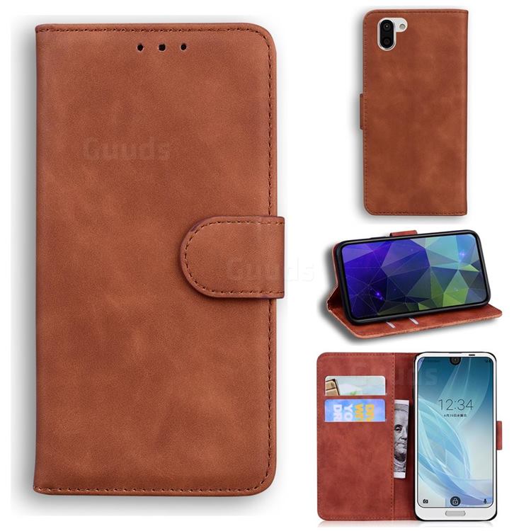 Retro Classic Skin Feel Leather Wallet Phone Case for Sharp AQUOS R2 SH-03K SHV42 - Brown