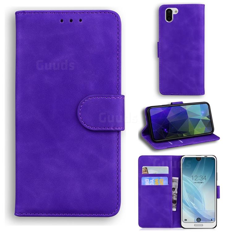 Retro Classic Skin Feel Leather Wallet Phone Case for Sharp AQUOS R2 SH-03K SHV42 - Purple