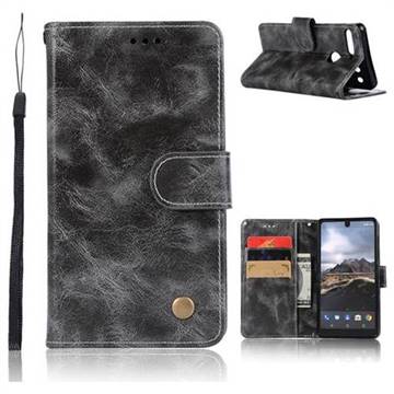Luxury Retro Leather Wallet Case for Essential PH-1 - Gray
