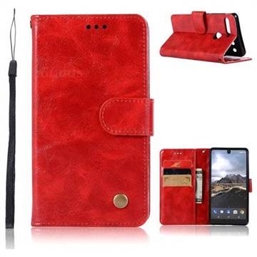 Luxury Retro Leather Wallet Case for Essential PH-1 - Red