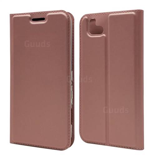 Ultra Slim Card Magnetic Automatic Suction Leather Wallet Case for FUJITSU Arrows U SoftBank - Rose Gold