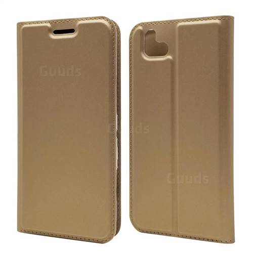 Ultra Slim Card Magnetic Automatic Suction Leather Wallet Case for FUJITSU Arrows U SoftBank - Champagne