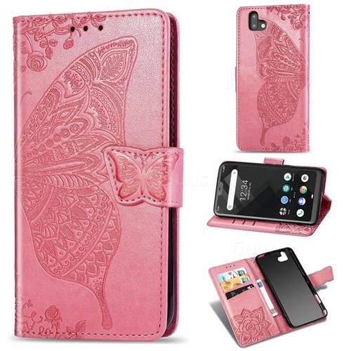 Embossing Mandala Flower Butterfly Leather Wallet Case for FUJITSU Arrows U SoftBank - Pink