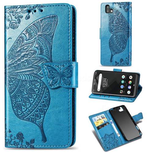 Embossing Mandala Flower Butterfly Leather Wallet Case for FUJITSU Arrows U SoftBank - Blue