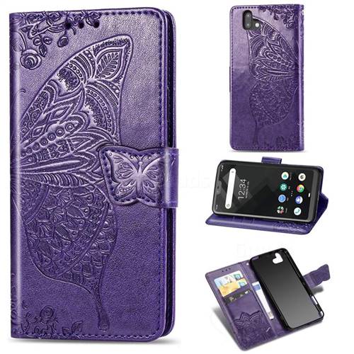 Embossing Mandala Flower Butterfly Leather Wallet Case for FUJITSU Arrows U SoftBank - Dark Purple