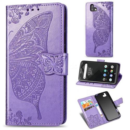 Embossing Mandala Flower Butterfly Leather Wallet Case for FUJITSU Arrows U SoftBank - Light Purple
