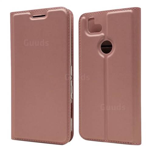Ultra Slim Card Magnetic Automatic Suction Leather Wallet Case for FUJITSU Arrows RX - Rose Gold