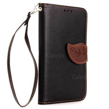 Leaf Buckle Litchi Leather Wallet Phone Case for LG G2 Mini D610 D620 D618 - Black