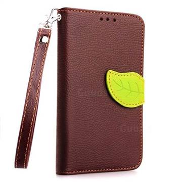 Leaf Buckle Litchi Leather Wallet Phone Case for LG G2 Mini D610 D620 D618 - Brown