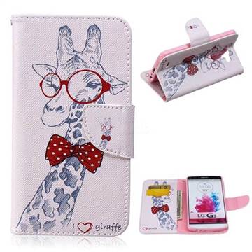 Glasses Giraffe Leather Wallet Case for LG G3 D850 D855 LS990