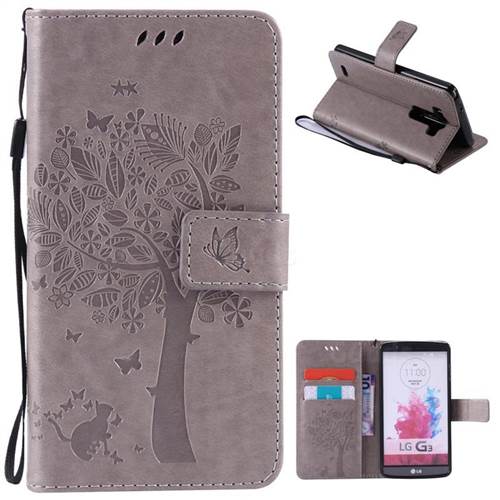 Embossing Butterfly Tree Leather Wallet Case for LG G3 - Grey