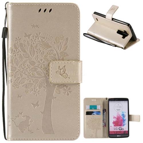Embossing Butterfly Tree Leather Wallet Case for LG G3 - Champagne