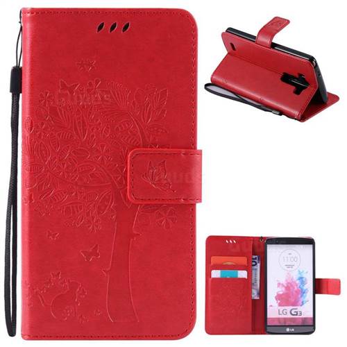 Embossing Butterfly Tree Leather Wallet Case for LG G3 - Red