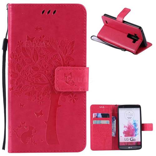 Embossing Butterfly Tree Leather Wallet Case for LG G3 - Rose