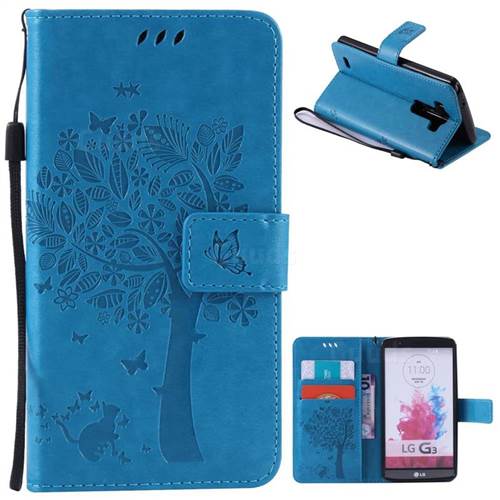 Embossing Butterfly Tree Leather Wallet Case for LG G3 - Blue