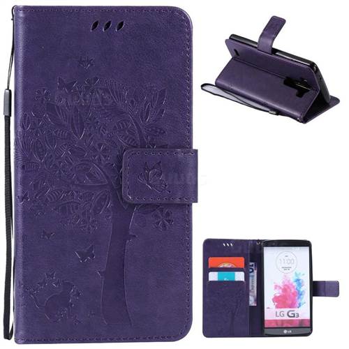 Embossing Butterfly Tree Leather Wallet Case for LG G3 - Purple