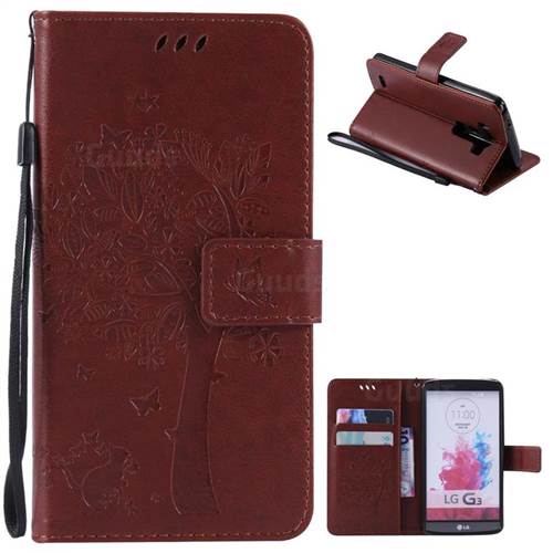 Embossing Butterfly Tree Leather Wallet Case for LG G3 - Brown