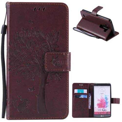 Embossing Butterfly Tree Leather Wallet Case for LG G3 - Coffee