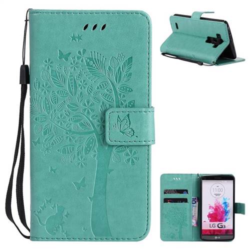 Embossing Butterfly Tree Leather Wallet Case for LG G3 D850 D855 LS990 - Cyan