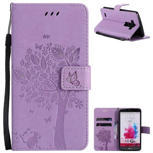 Embossing Butterfly Tree Leather Wallet Case for LG G3 D850 D855 LS990 - Violet